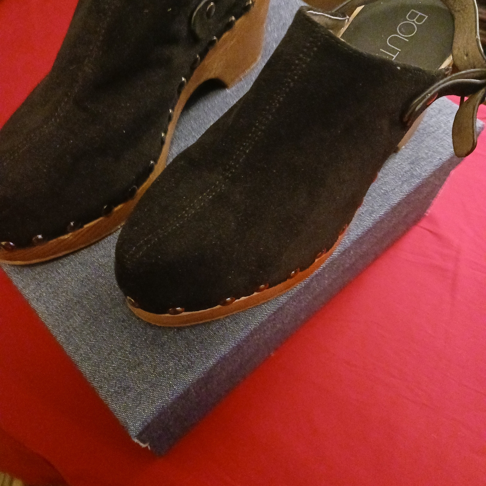 Corkys Black Ladys Mule Wedges Ss with Brown Sole